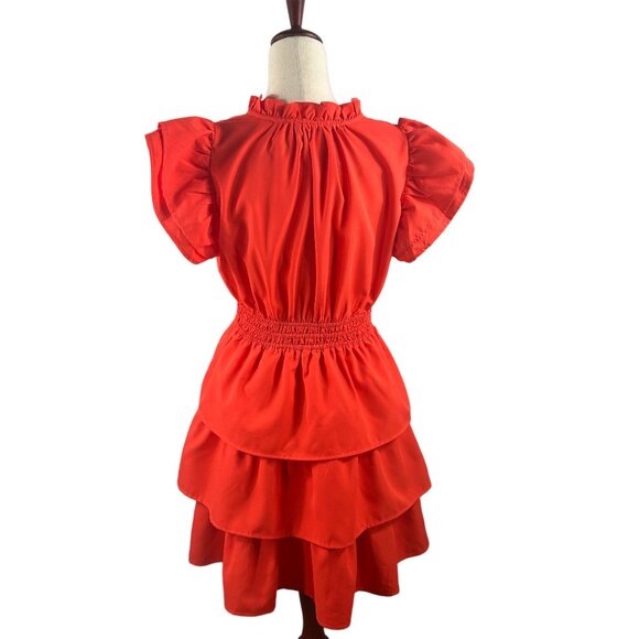 Like new! Ces Femme Orange Smocked Waist Tiered Ruffle Dress Size Medium - Picture 3 of 7